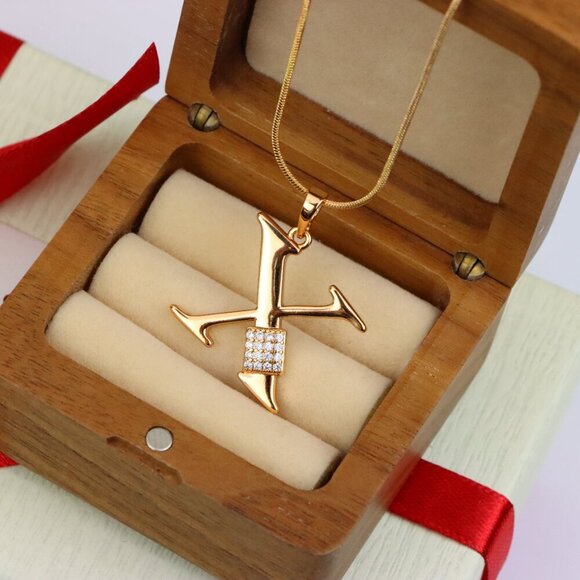 "Rose Gold X Initial Pendant with CZ Accents Chic Charm, XPPT1435 - Picture 8 of 12